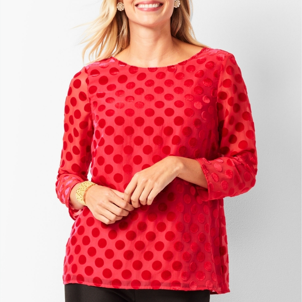 Talbots Red Burnout Dot Long Sleeve T-Shirt